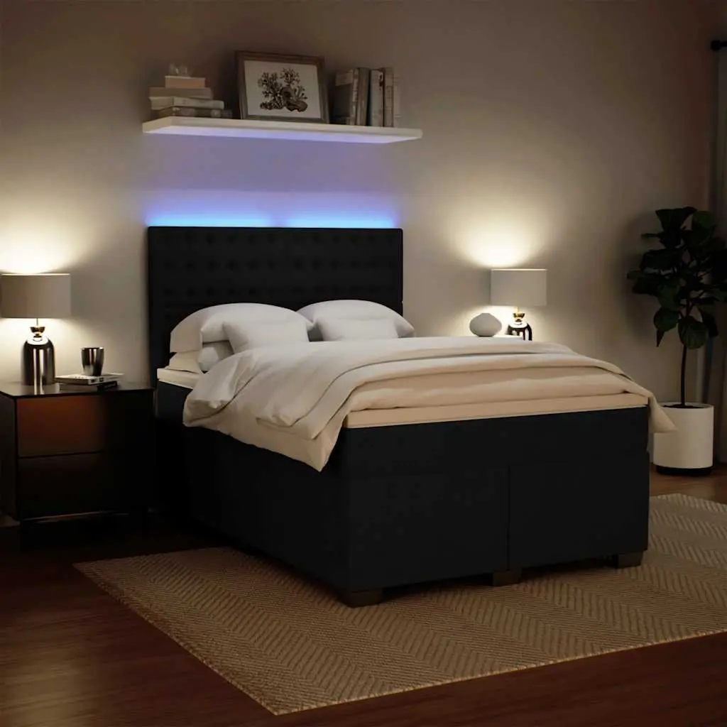 Queen Box Spring Bed Black Adjustable Headboard Pocket Spring Mattress with LED Lights