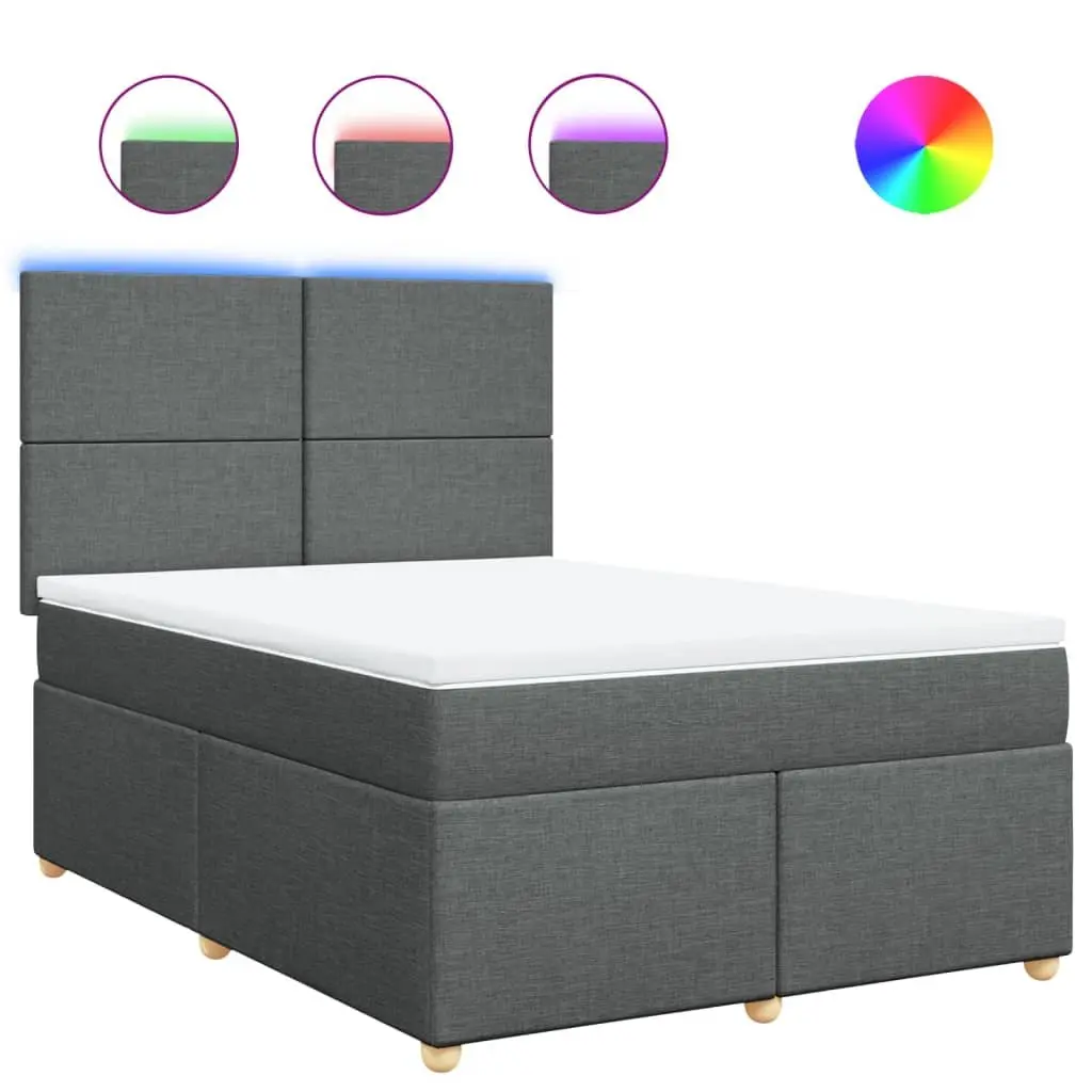 Queen Box Spring Bed Grey Height Adjustable Headboard Pocket Spring Mattress with LED Lights