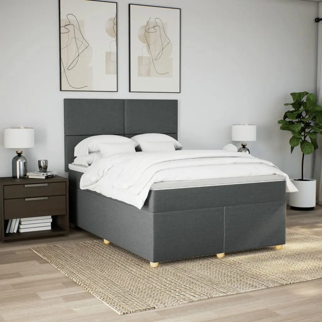 Queen Box Spring Bed Grey Height Adjustable Headboard Pocket Spring Mattress with LED Lights