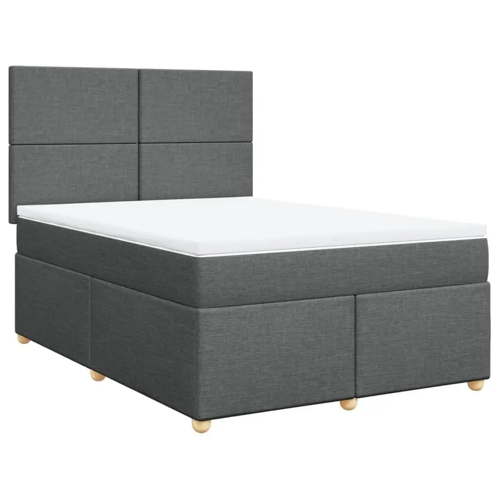 Queen Box Spring Bed Grey Height Adjustable Headboard Pocket Spring Mattress with LED Lights