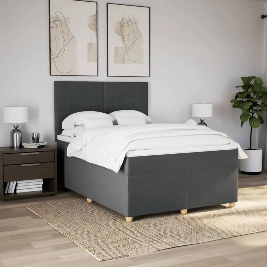 Box Spring Bed Dark Grey Queen Size with Mattress LED Headboard