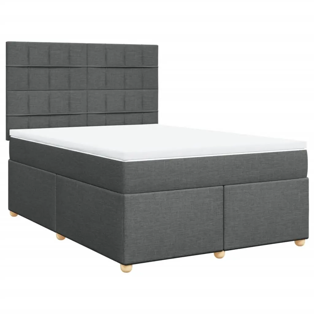 Box Spring Bed Dark Grey Queen Size with Mattress LED Headboard