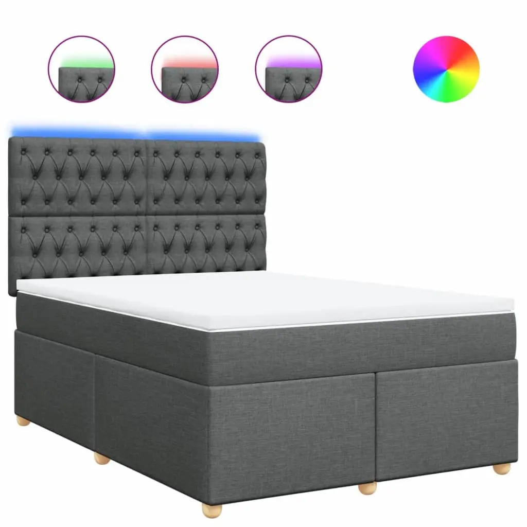 Queen Bed Grey Pocket Spring Mattress Adjustable Headboard LED Lights