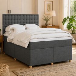 Queen Box Spring Bed with Pocket Mattress and LED Lights