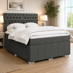 Queen Box Spring Bed with Adjustable Headboard