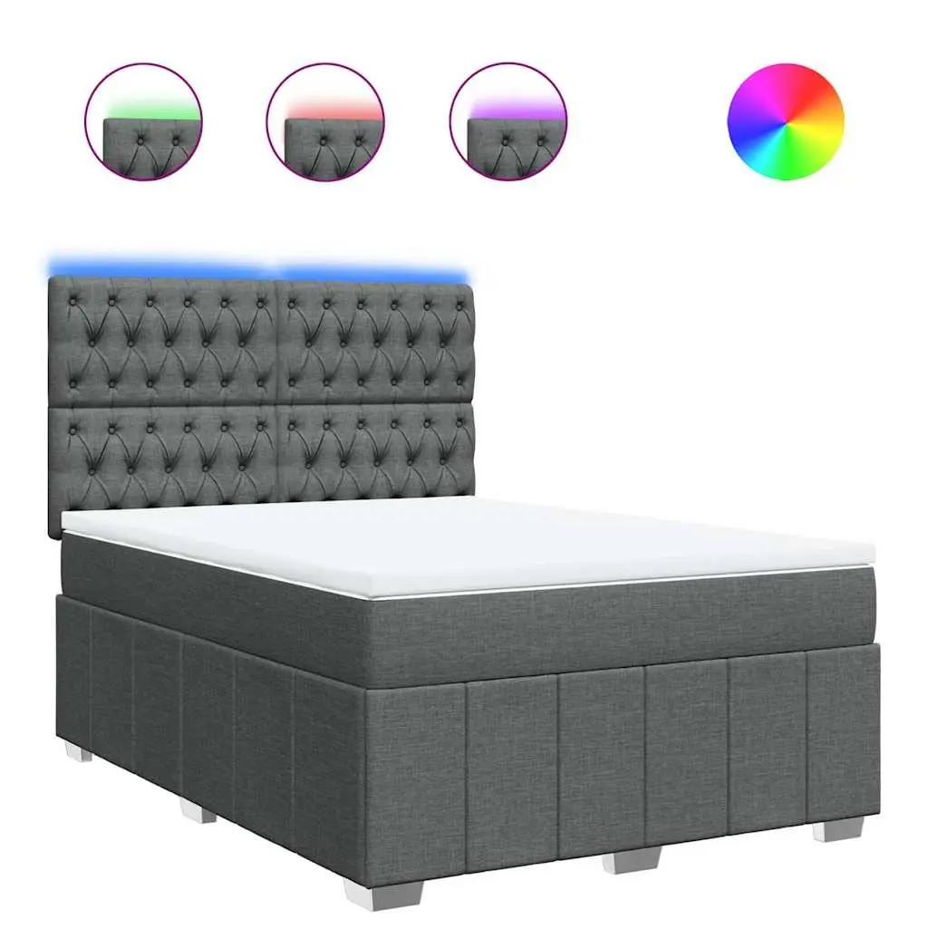 Queen Box Spring Bed Grey Pocket Spring Mattress LED Lights Adjustable Headboard