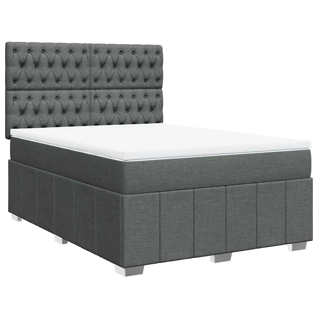 Queen Box Spring Bed Grey Pocket Spring Mattress LED Lights Adjustable Headboard