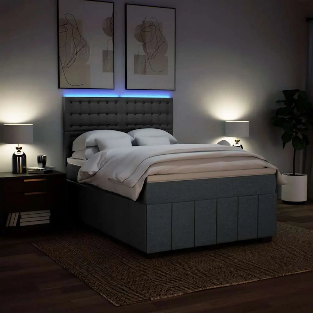 Box Spring Bed Grey Queen Adjustable Headboard Pocket Spring Mattress LED Lights