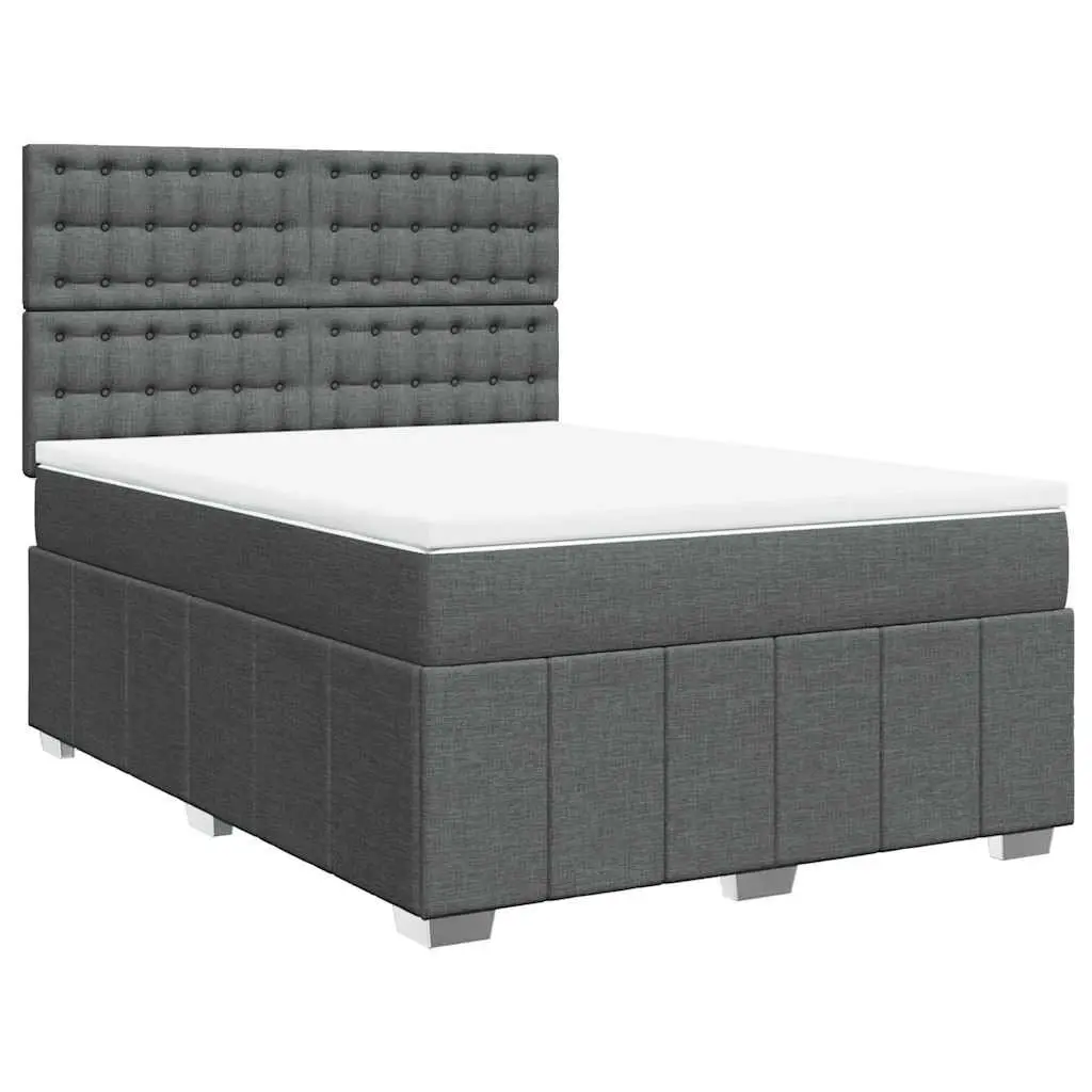 Box Spring Bed Grey Queen Adjustable Headboard Pocket Spring Mattress LED Lights
