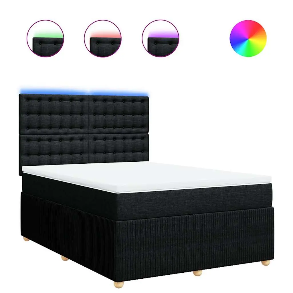 Double Bed Black Fabric Size Double Pocket Sprung Mattress Adjustable Headboard LED Lights