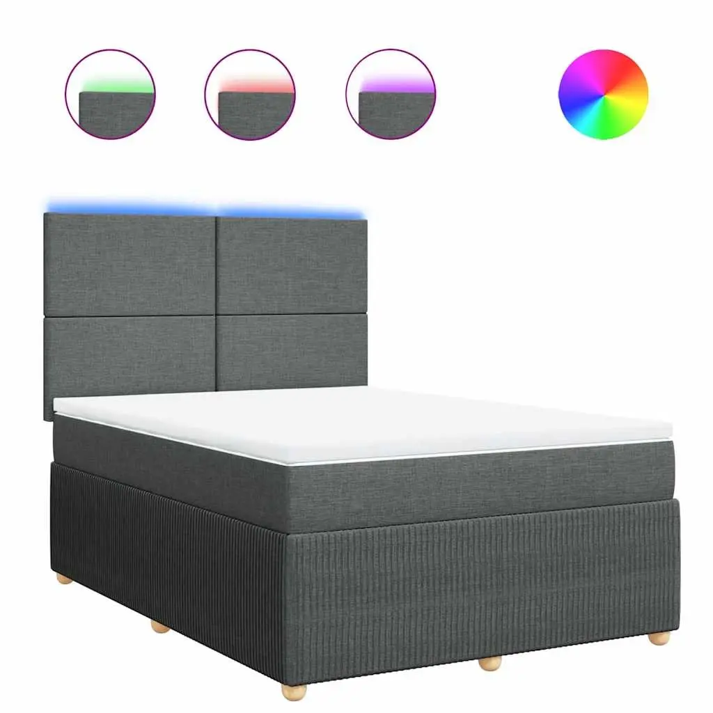 Queen Bed Grey Fabric Pocket Spring Mattress LED Lights Height Adjustable Headboard