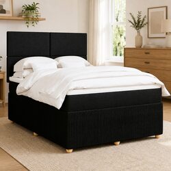 Queen Box Spring Bed with Pocket Mattress LED Lights Adjustable Headboard Black