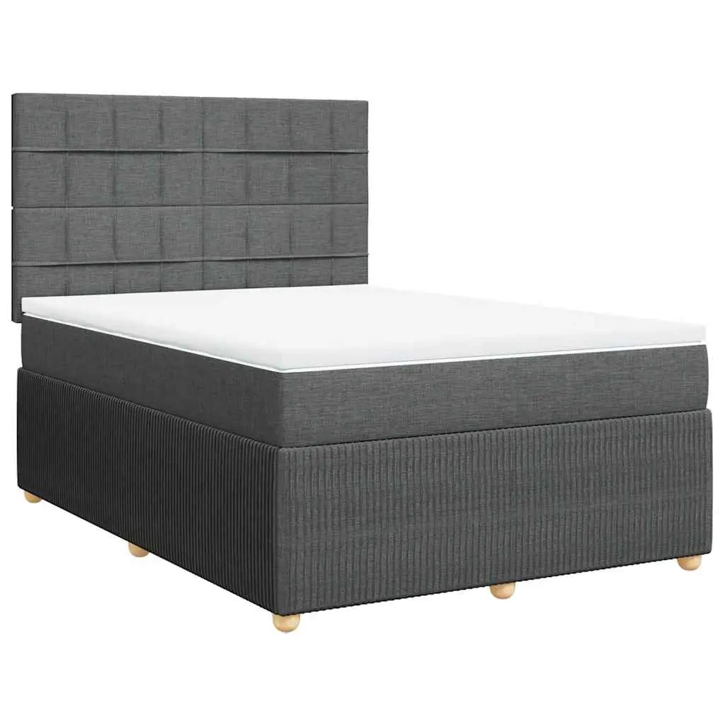 Queen Bed Frame Dark Grey Fabric with Mattress LED Lights Height Adjustable Headboard
