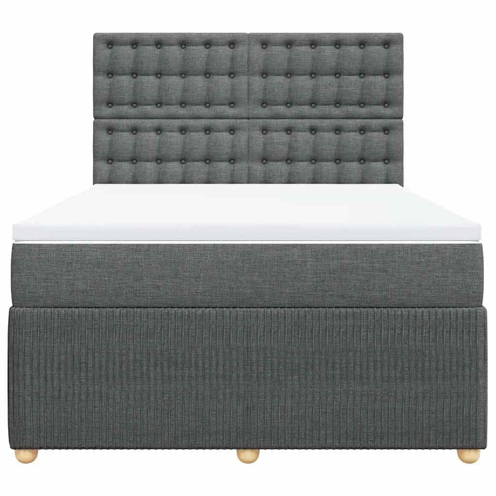 Queen Box Spring Bed Grey Fabric Pocket Spring Mattress LED Lights