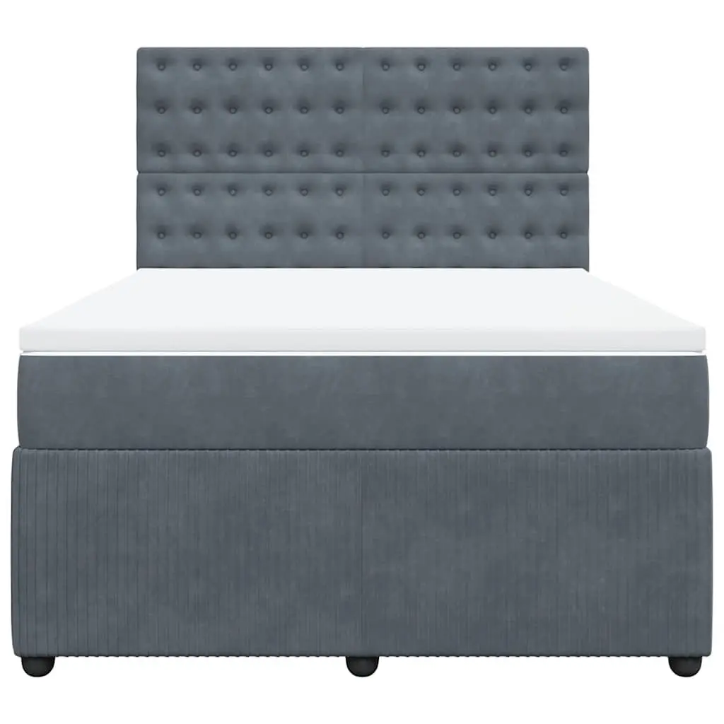Double Box Spring Bed Grey Velvet Height Adjustable Headboard Pocket Spring Mattress with LED Lights