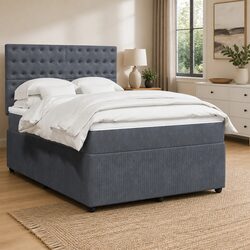 Queen Box Spring Bed with Mattress Dark Grey Velvet LED Headboard Bed Frame