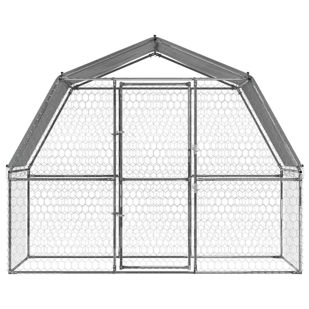 Dog Cage Silver Galvanised Steel Mesh Outdoor Kennel with Roof and Lockable Door