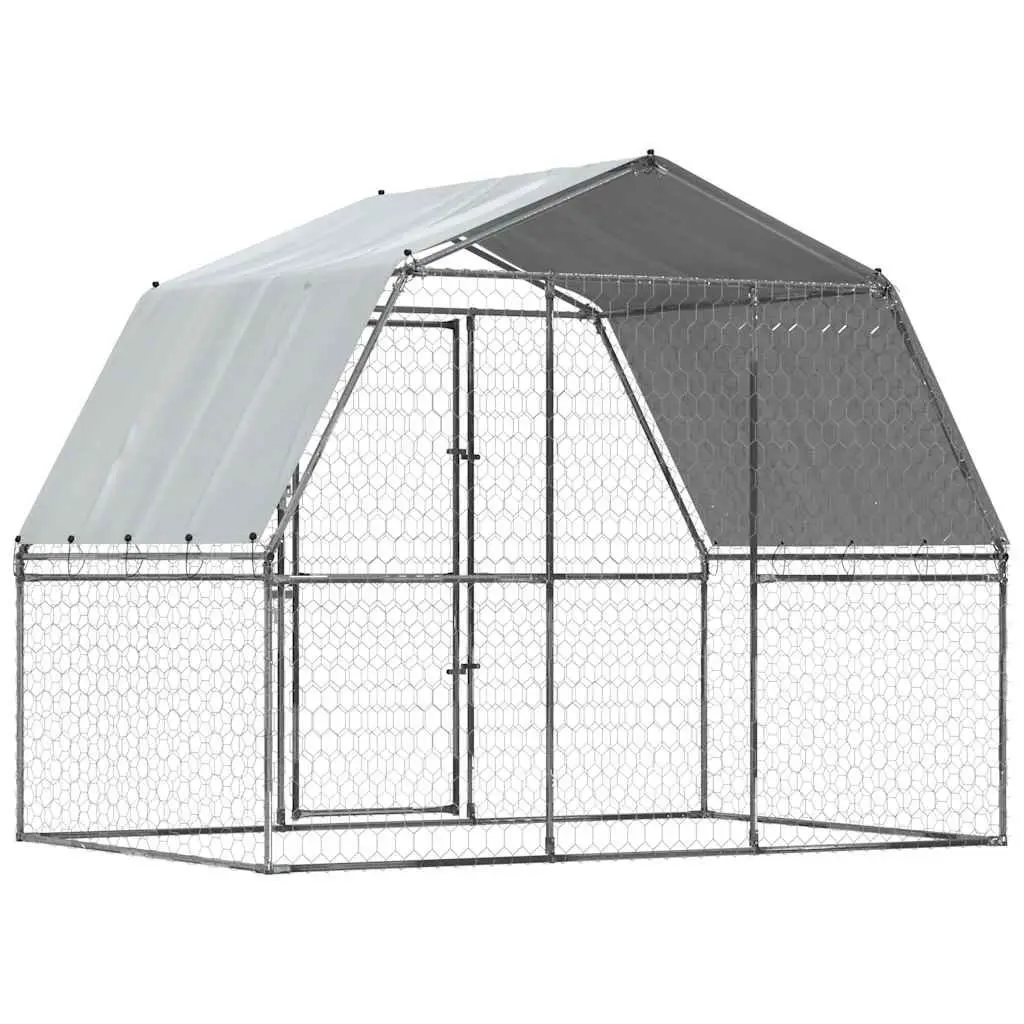 Dog Cage Silver Galvanised Steel Mesh Outdoor Kennel with Roof and Lockable Door