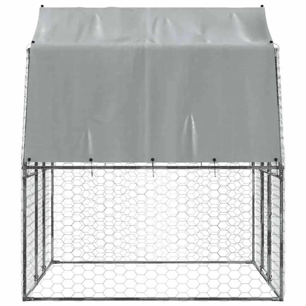 Dog Cage Silver Galvanised Steel Mesh Outdoor Kennel with Roof and Lockable Door
