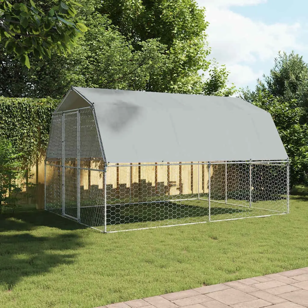 Dog Cage Silver Galvanised Steel Mesh Outdoor Kennel with Roof and Door
