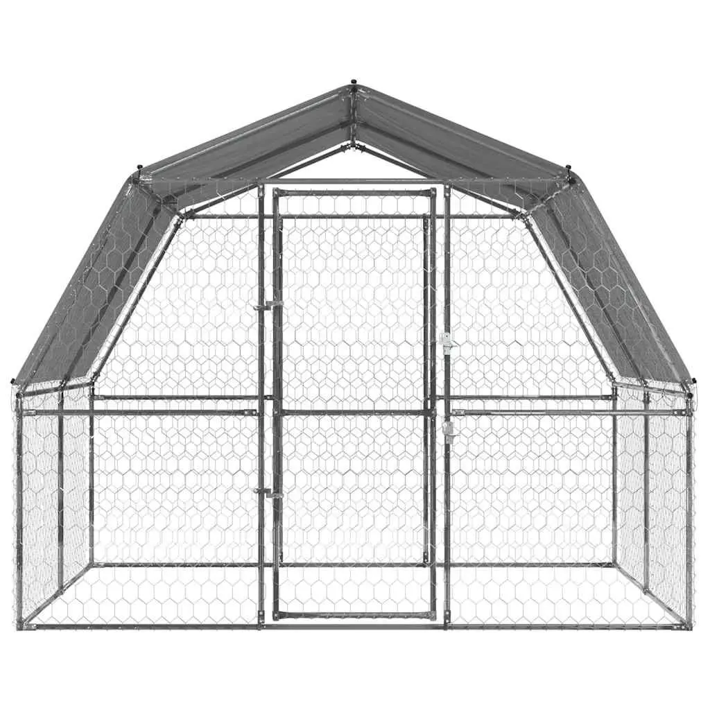 Dog Cage Silver Galvanised Steel Mesh Outdoor Kennel with Roof and Door