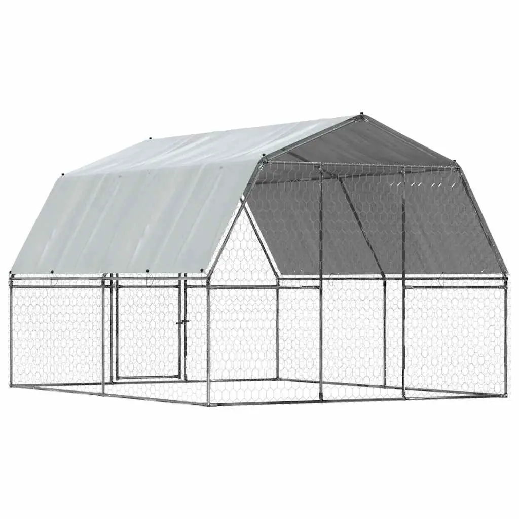 Dog Cage Silver Galvanised Steel Mesh Outdoor Kennel with Roof and Door