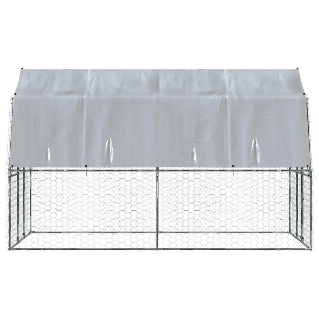 Dog Cage Silver Galvanised Steel Mesh Outdoor Kennel with Roof and Door