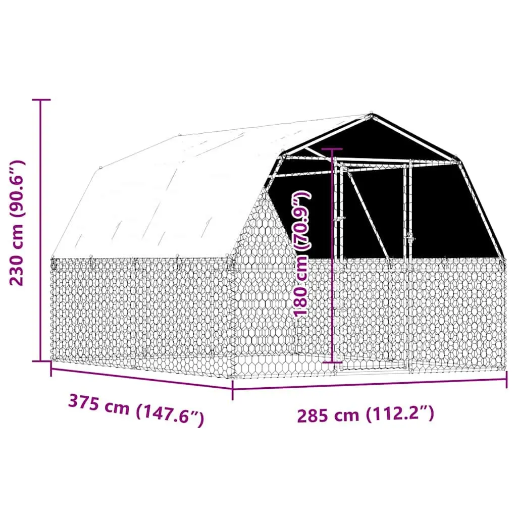 Dog Cage Silver Galvanised Steel Mesh Outdoor Kennel with Roof and Door
