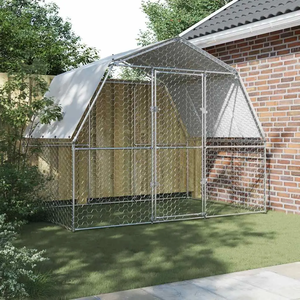 Chicken Cage Silver Outdoor Enclosure for Hens Ducks Small Animals with Roof and Door