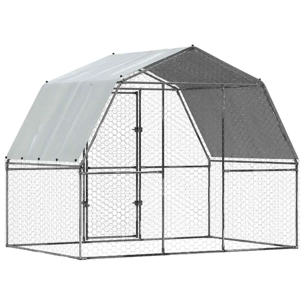 Chicken Cage Silver Outdoor Enclosure for Hens Ducks Small Animals with Roof and Door