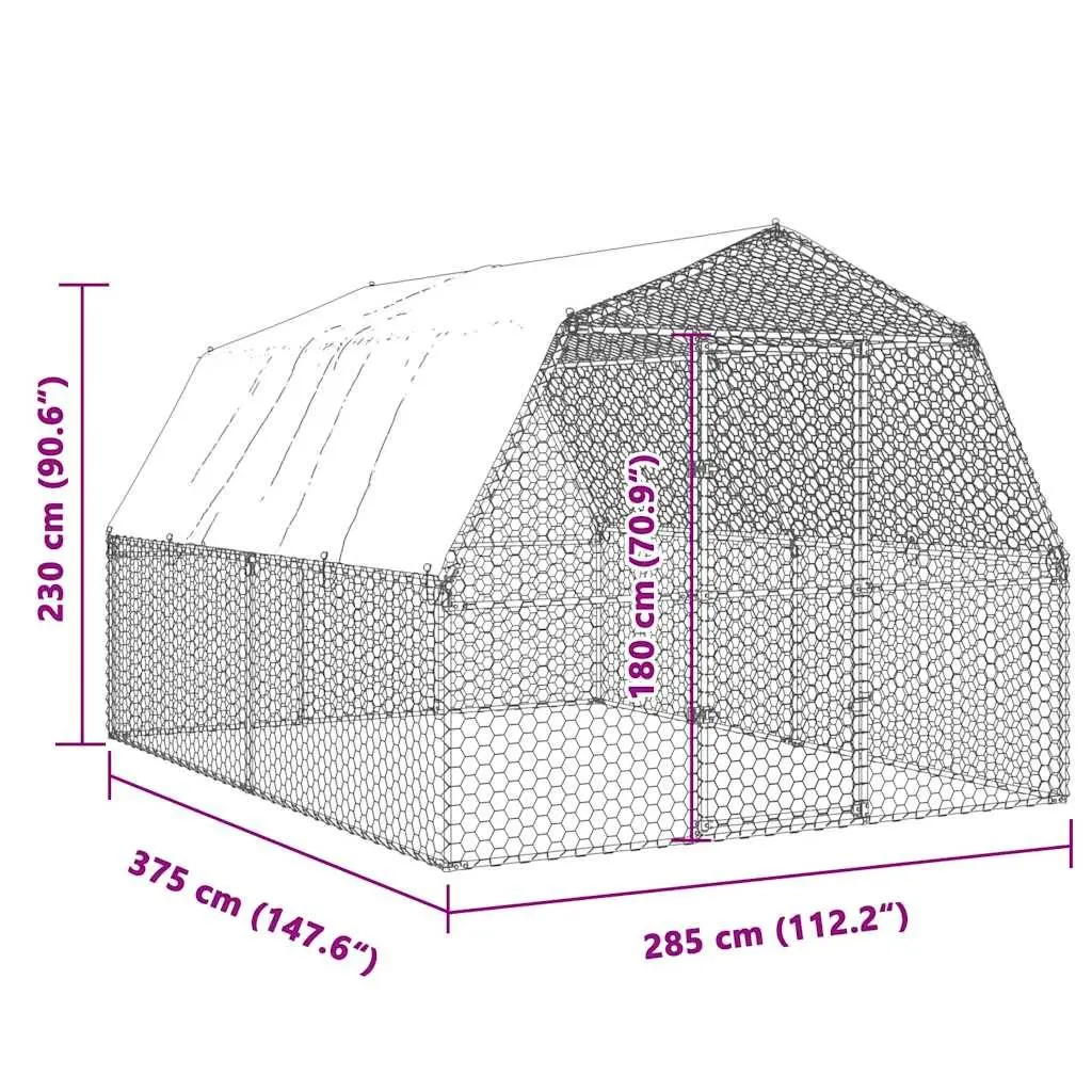 Chicken Cage Silver Galvanised Steel Outdoor Enclosure with Roof and Door