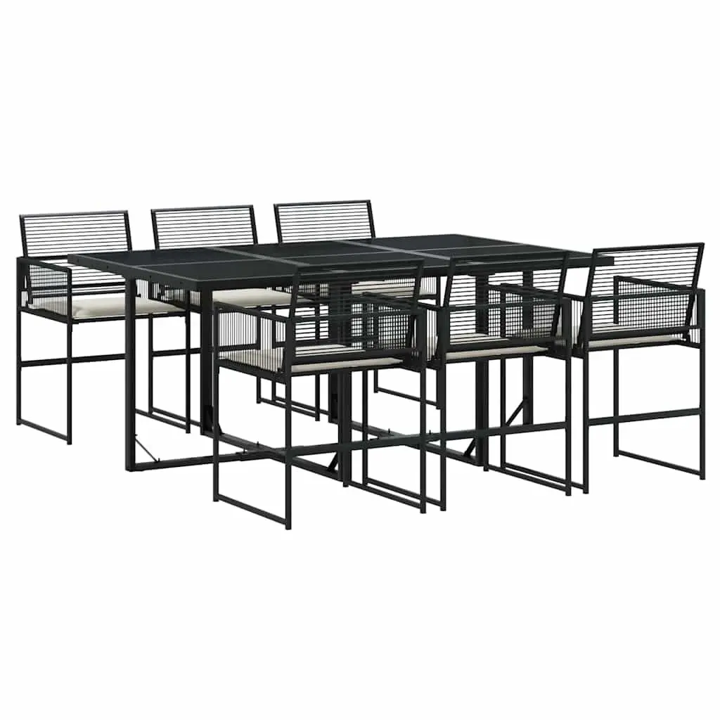 Garden Dining Set 7 Piece Black Poly Rattan Outdoor Furniture with Cushions