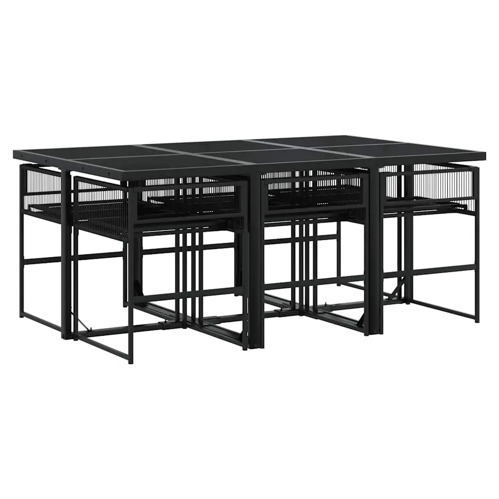 Garden Dining Set 7 Piece Black Poly Rattan Outdoor Furniture with Cushions