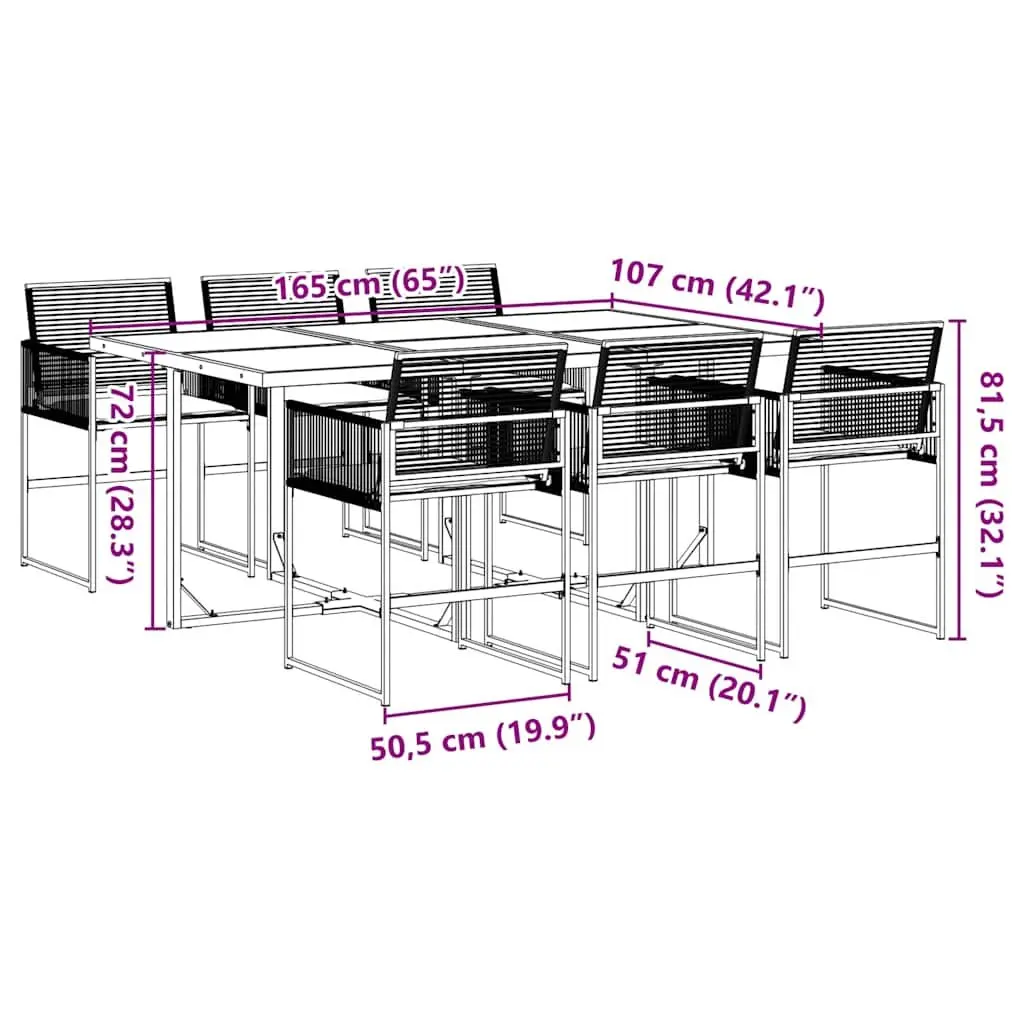 Garden Dining Set 7 Piece Black Poly Rattan Outdoor Furniture with Cushions