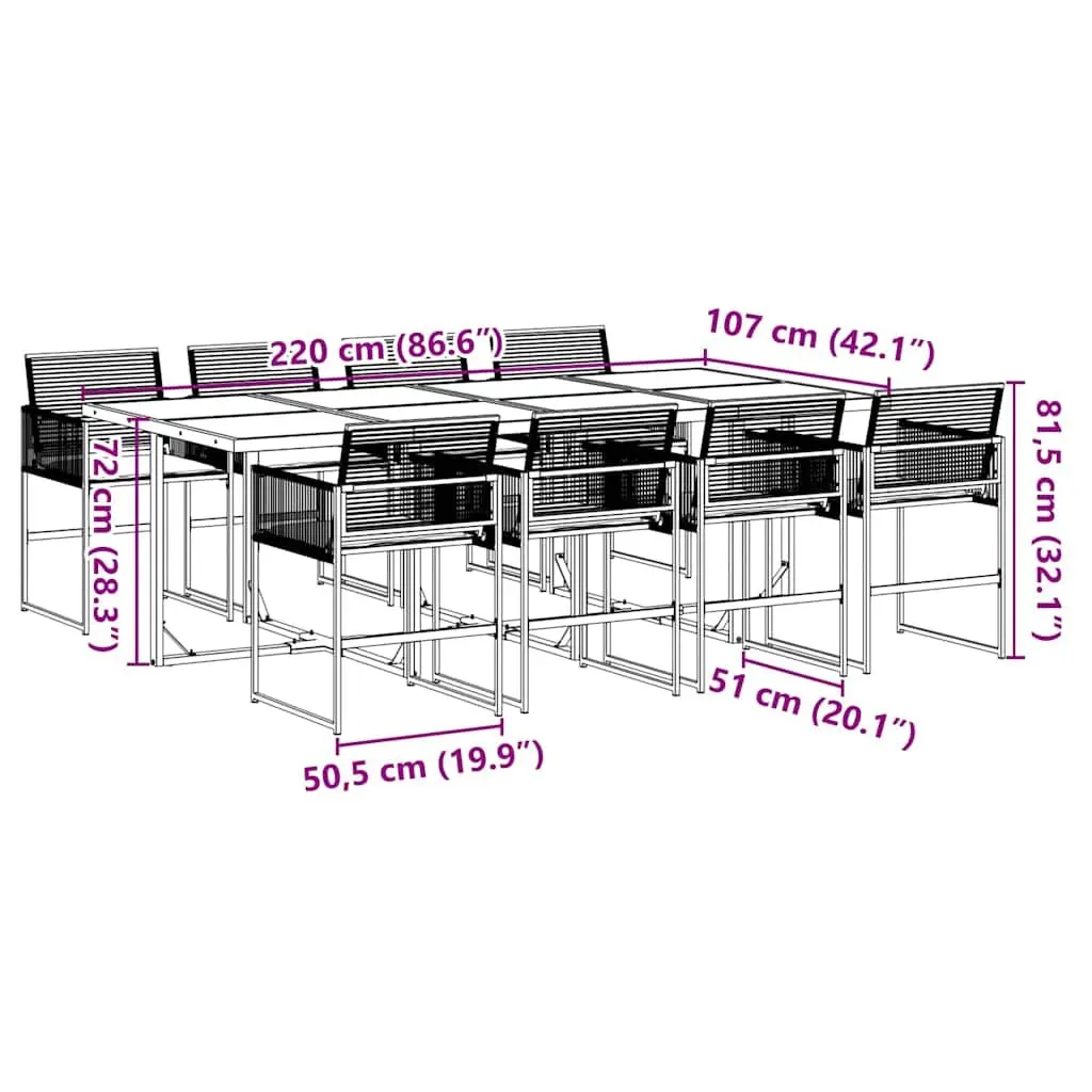 Garden Dining Set 9 Piece Outdoor Furniture Patio Table Chairs Cushions Black