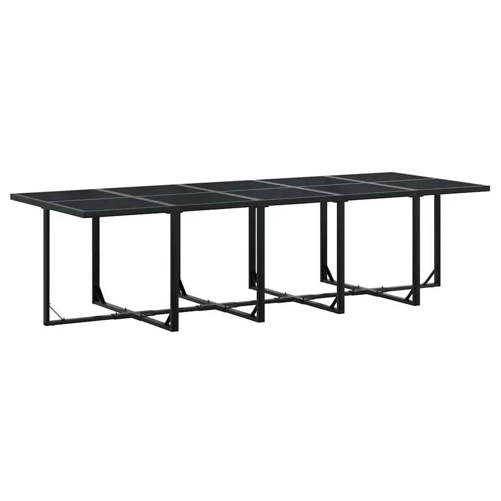 Outdoor Dining Set Black 11 Piece PE Rattan Table with Tempered Glass Top and Padded Cushions