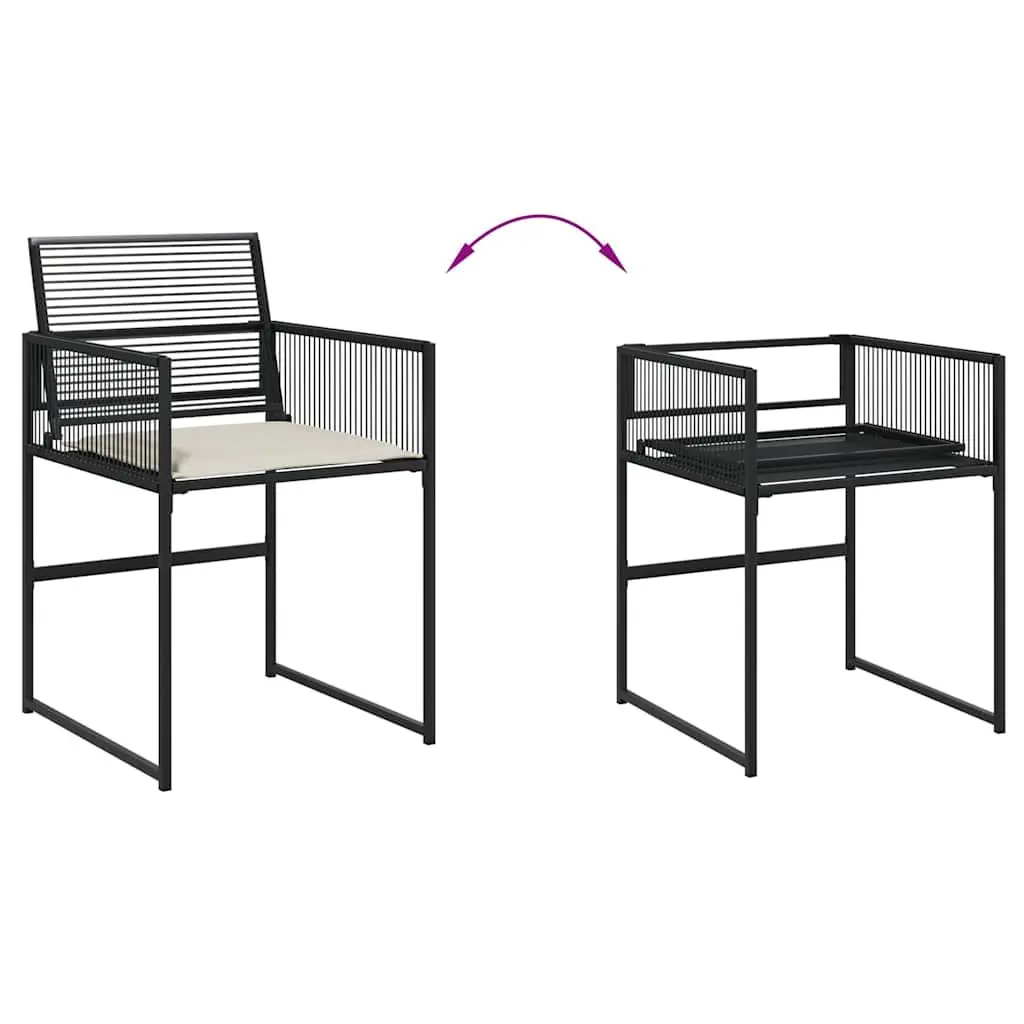 Outdoor Dining Set Black 11 Piece PE Rattan Table with Tempered Glass Top and Padded Cushions