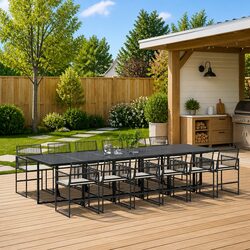 Outdoor Dining Set 13 Piece Garden Furniture Black Poly Rattan Glass Table