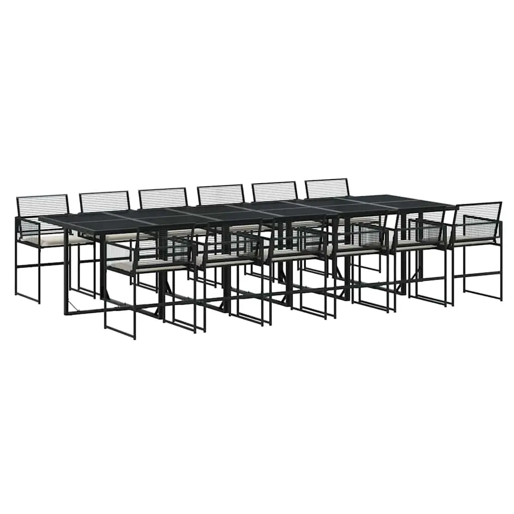 Outdoor Dining Set Black 13 Piece Garden Furniture Poly Rattan Glass Table