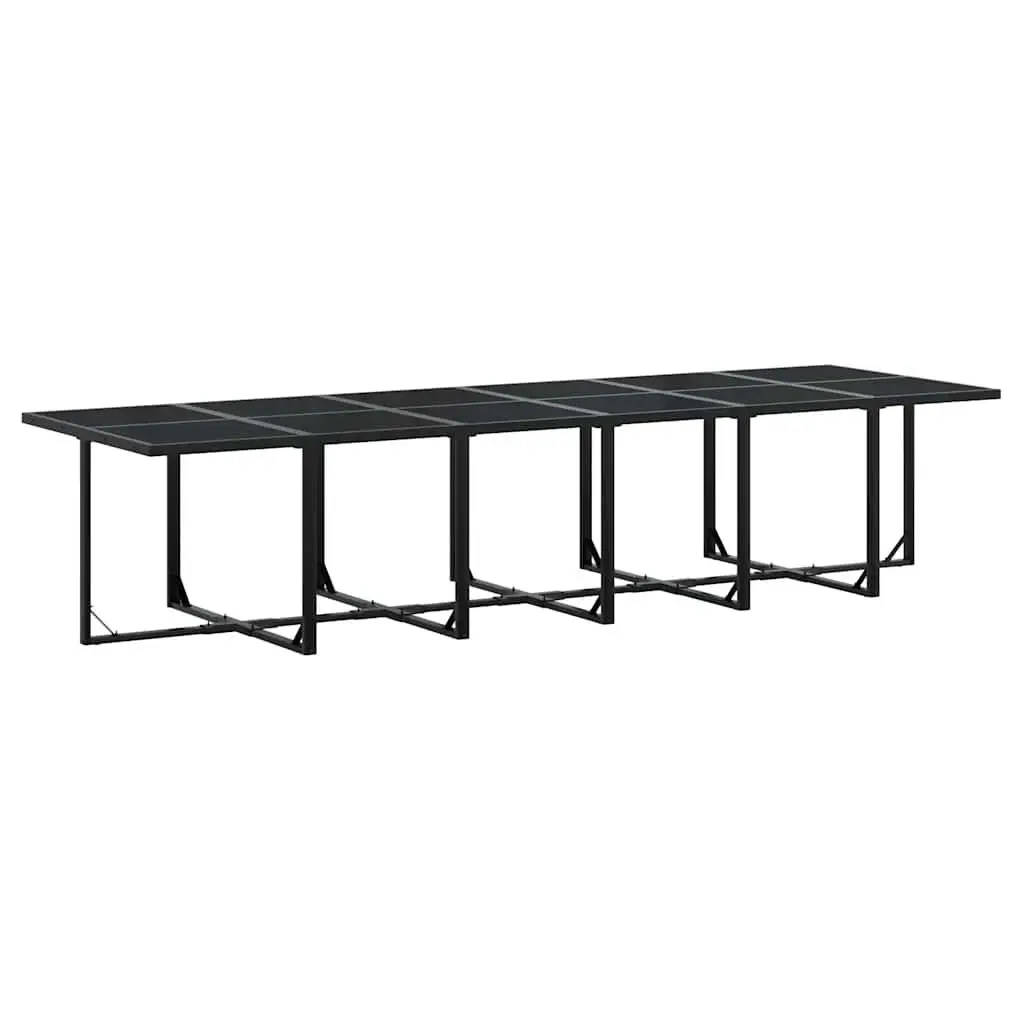Outdoor Dining Set Black 13 Piece Garden Furniture Poly Rattan Glass Table