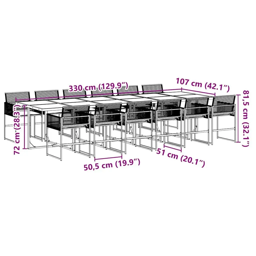 Outdoor Dining Set Black 13 Piece Garden Furniture Poly Rattan Glass Table