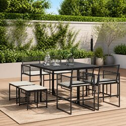 Concise 9 Piece Outdoor Dining Set in Black Poly Rattan