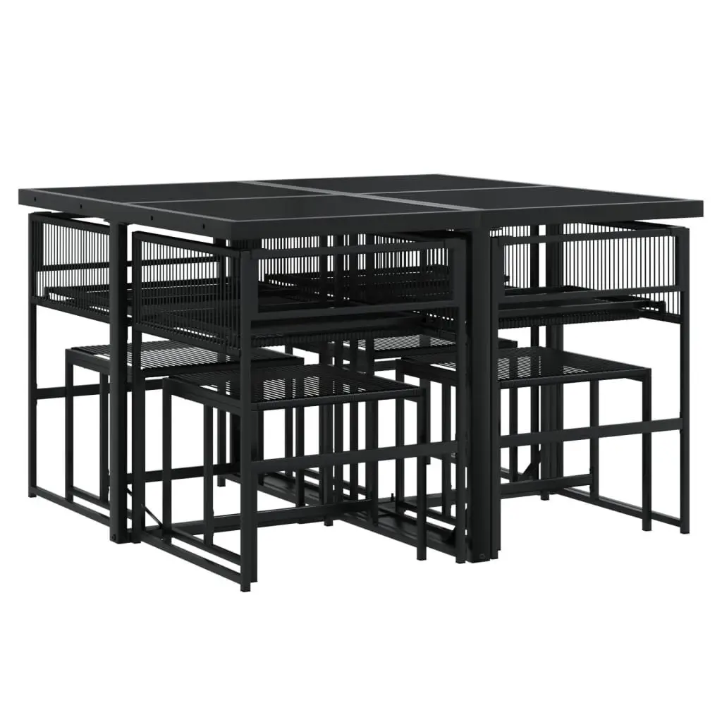 Outdoor Garden Dining Set 9 Piece Black Poly Rattan Table Chairs Cushions Patio