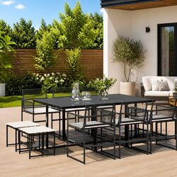 Compact 11-Piece Garden Dining Set with Cushions