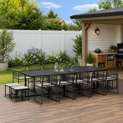 Outdoor Garden Dining Set 15 Piece Black Poly Rattan Patio Furniture with