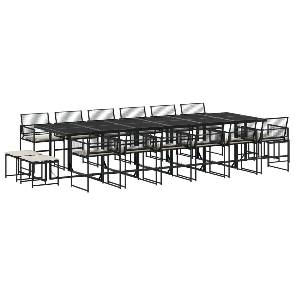 Garden Dining Set Black 17 Piece Outdoor Furniture PE Rattan Chairs Table