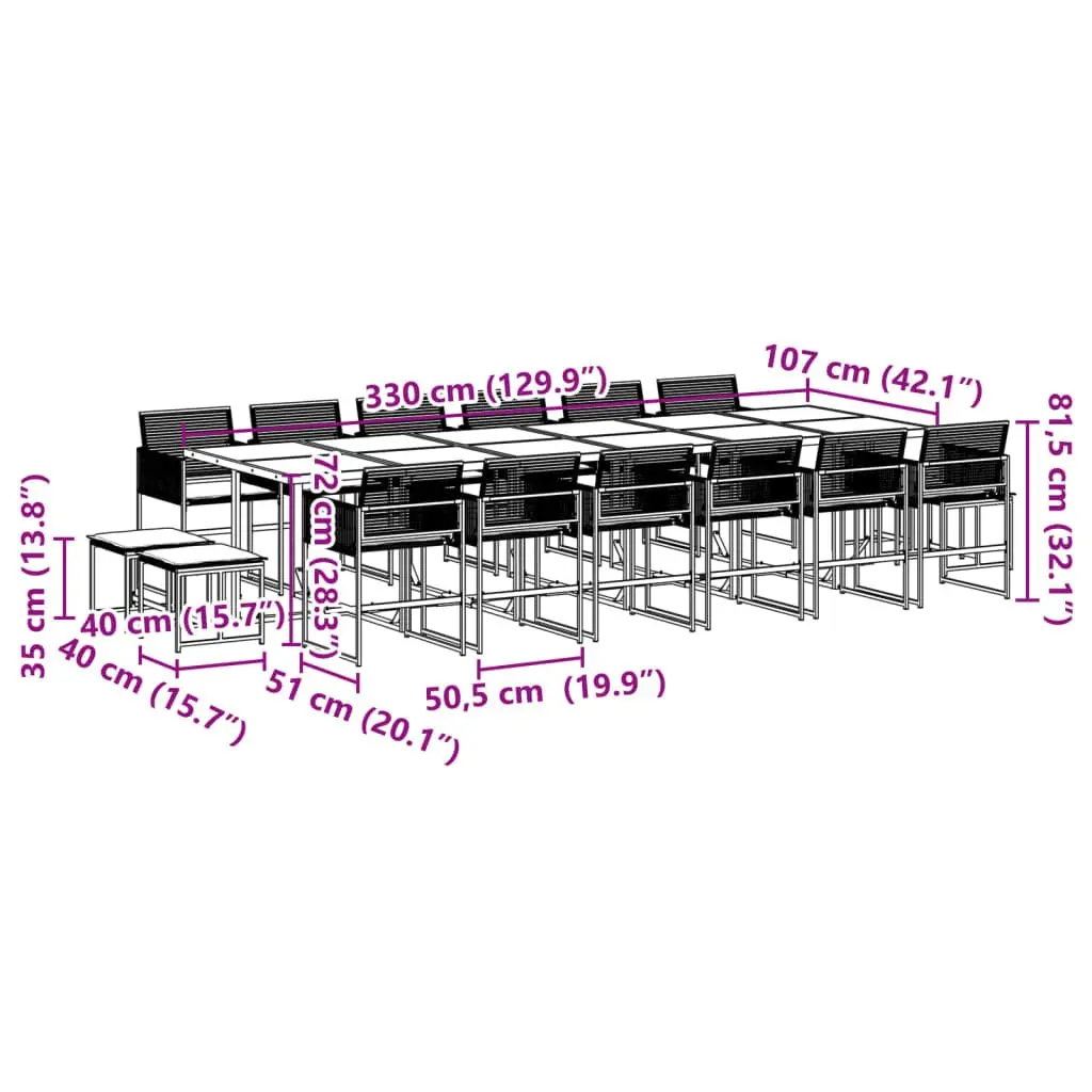 Garden Dining Set Black 17 Piece Outdoor Furniture PE Rattan Chairs Table