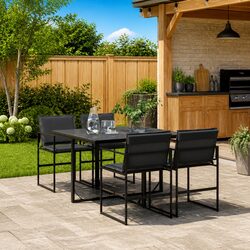 5-Piece Outdoor Dining Set with Black Cushions