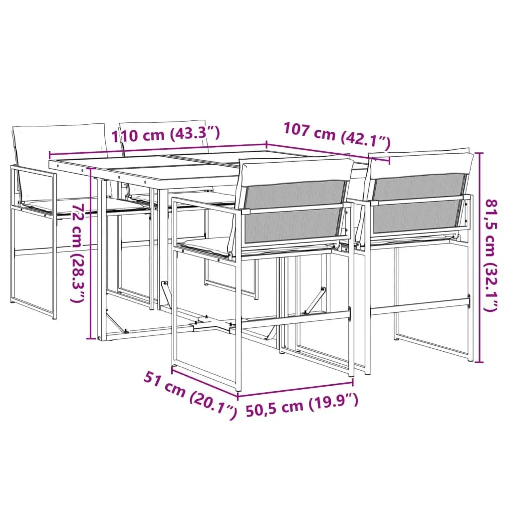 Garden Dining Set Black 5 Piece Outdoor Furniture Textilene Cushions Patio Table
