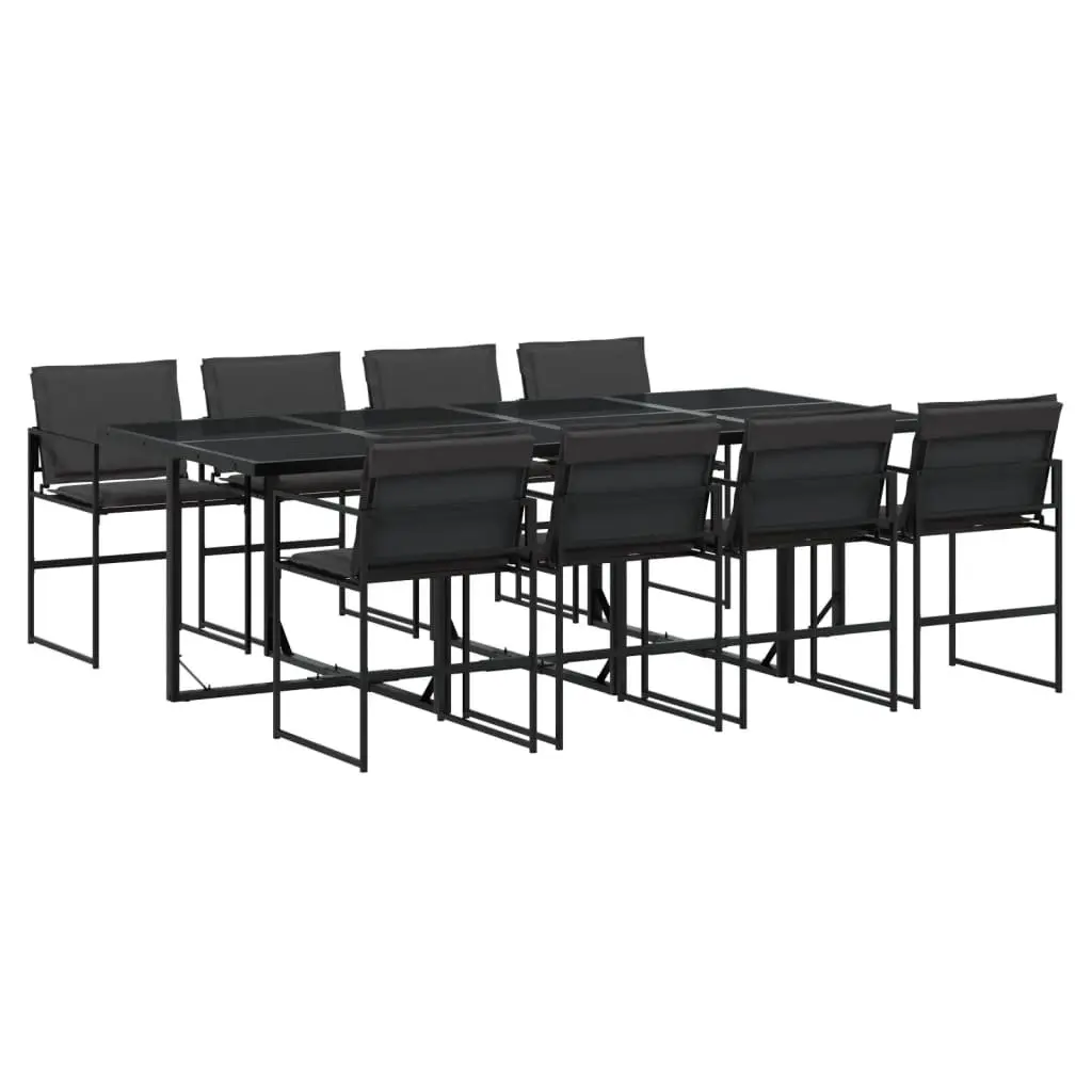 9 Piece Outdoor Dining Set with Cushions Black Textilene Folding Chairs Glass